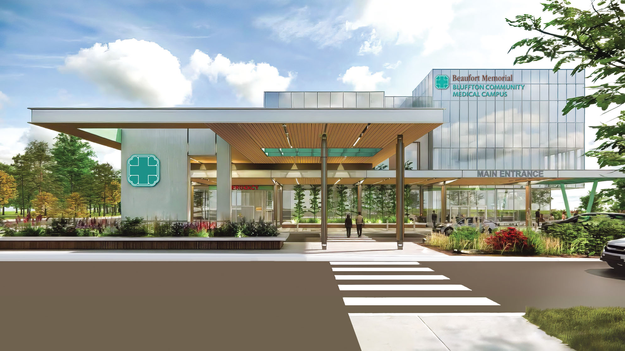 Front view of the renderings of the Bluffton Community Medical Campus