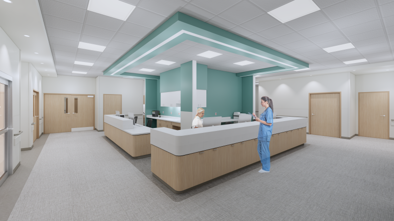 Rendering of the nurse station in the Beaufort Memorial Emergency and Urgent Care on Hilton Head Island