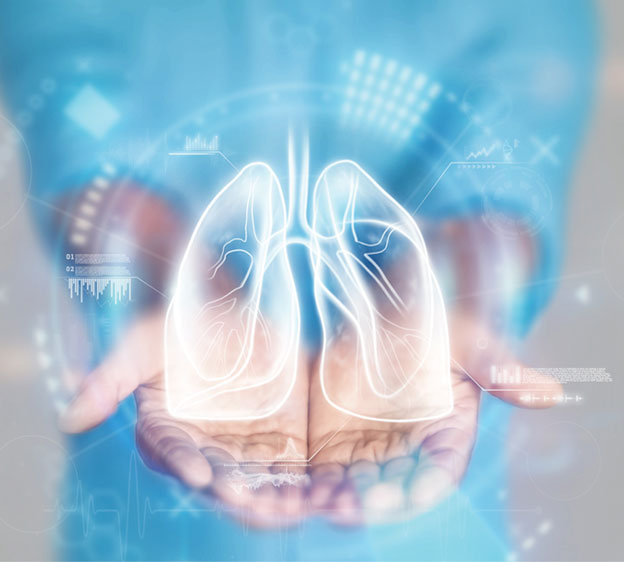 An illustrated rendering of a person holding transparent lungs in their hands