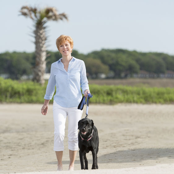 hysterectomy patient walking her dog