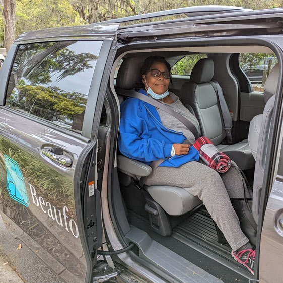 Dovetta Wilson, Sickle Cell Clinic patient, sitting in the Beaufort Memorial transportation van