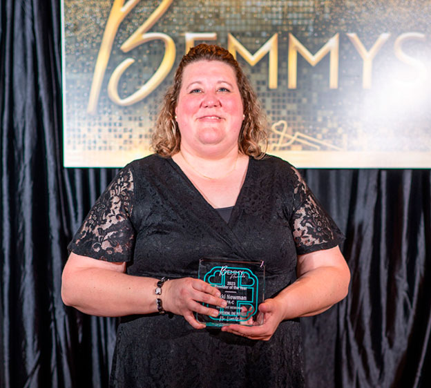 Nikki Newman, PA-C, holds her Beaufort Memorial Bemmy award