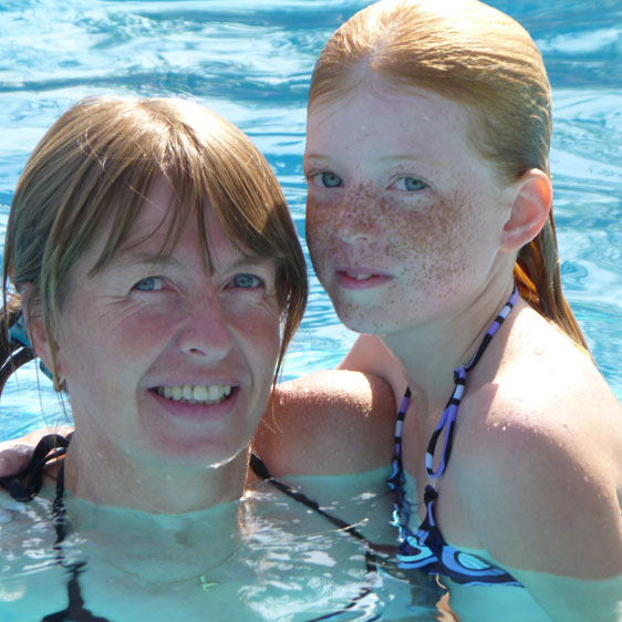 mother and daughter in the pool