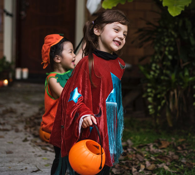 trick or treaters safely enjoying Halloween