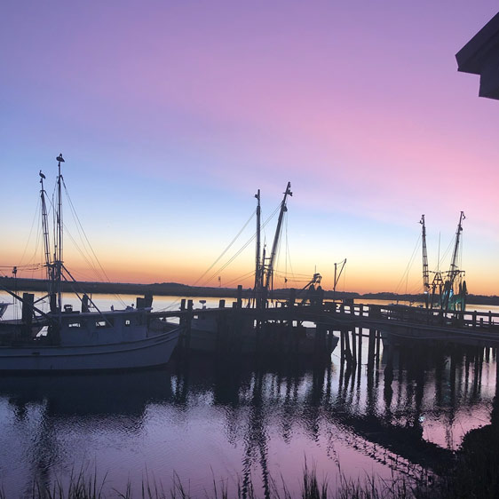 A Beaufort harbor at sunset