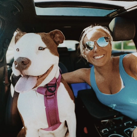 A selfie of Samantha bruns and her dog Zella while in a car