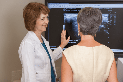 mammography patient with a tech