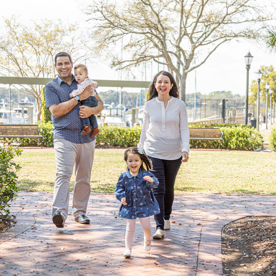 family walking outside